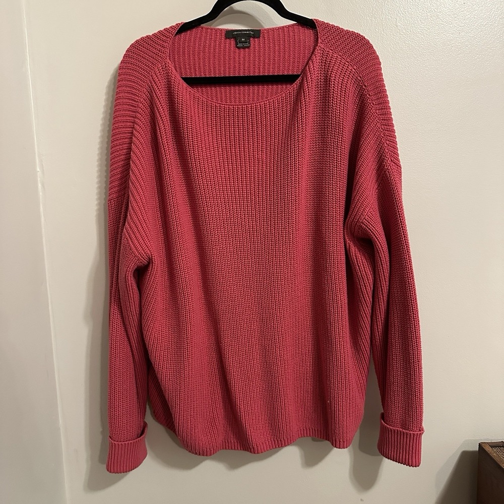 French Connection Tunic Sweater Oversized Cotton Pink Bohemian Cozy Textured